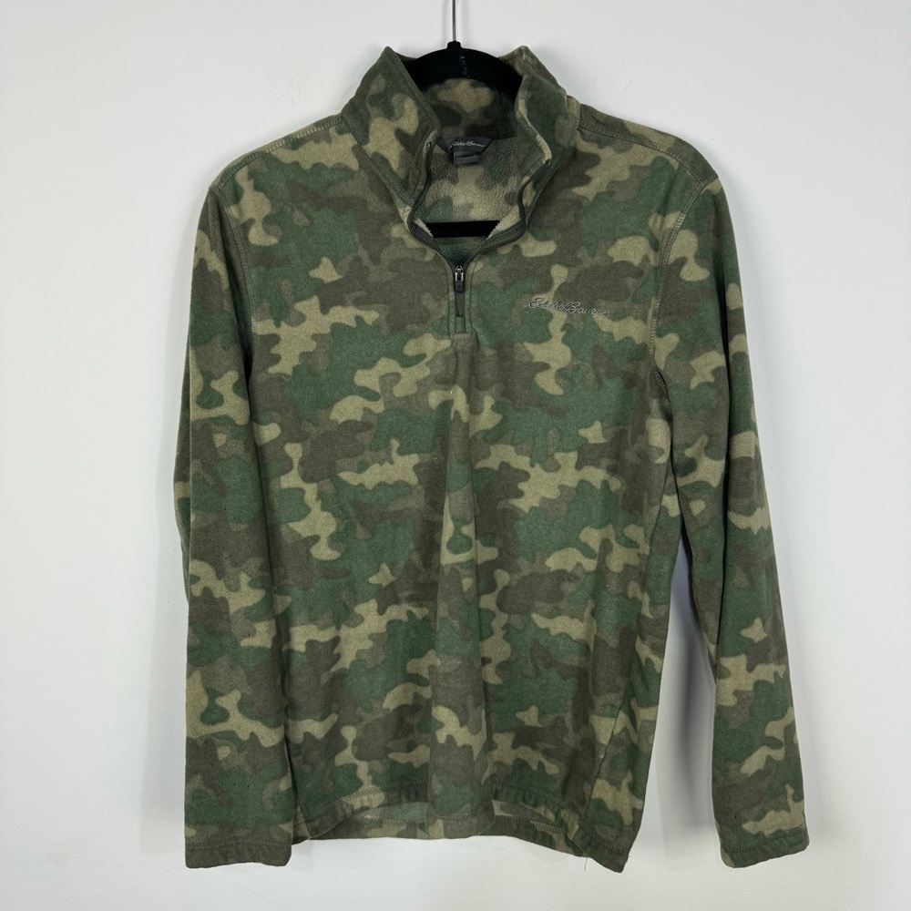Eddie Bauer Green Camo Fleece Quarter Zip Pullover Base Layer Jacket Winter